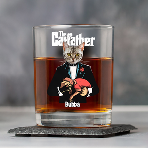Custom Cat Face Photo The Catfather Whiskey Glass Personalized Gift For Dad HO82 893860