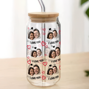 Custom Boyfriend Girlfriend Photo I Love You Glass Can With Lid Valentine's Day TH10 896925