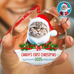 Custom Photo Cat First Christmas Glass Ornament HA75 897260