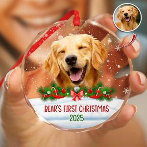 Custom Photo Dog First Christmas Glass Ornament HA75 897258