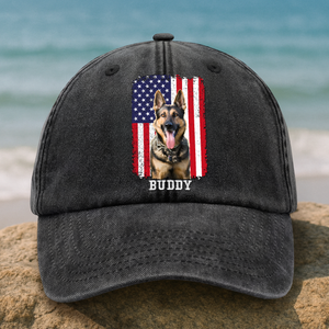 Custom Photo Dog With America Flag July 4th Washed Denim Baseball Cap TH10 894113