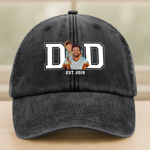 Custom Photo Dad & Kid Washed Denim Baseball Cap Father's Day, Gift For Dad CH07 895918
