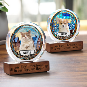 Custom Photo and Name Christmas Dog Cat Round Acrylic Frame Block CH07 899020