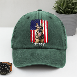 Custom Photo Dog With America Flag July 4th Washed Denim Baseball Cap TH10 894113