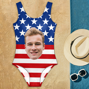 Custom Big Face American Flag Swimsuit Personalized Funny Independence Day Gift CH07 896106