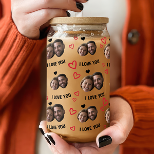 Custom Boyfriend Girlfriend Photo I Love You Glass Can With Lid Valentine's Day TH10 896925