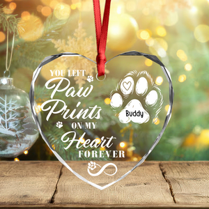 You Left Paw Prints On Our Hearts Forever Personalized Dog Memorial Heart Shaped Glass Ornament CH07 896604