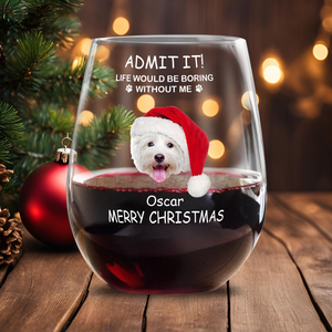 Custom Photo Life Would Be Boring Without Me Dog Cat Stemless Wine Glass TH10 894311