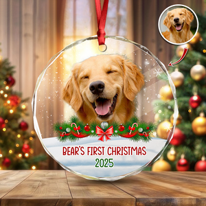 Custom Photo Dog First Christmas Glass Ornament HA75 897258