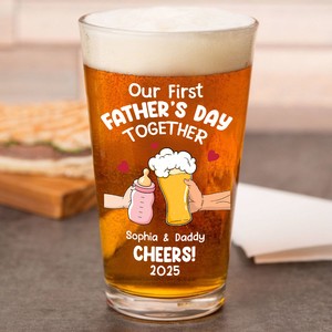 Personalized Funny Our First Fathers Day Beer Glass LM32 893663