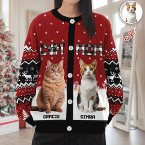 Custom Cat Photo Christmas Pattern Ugly Cardigan Christmas Gift HA75 898176