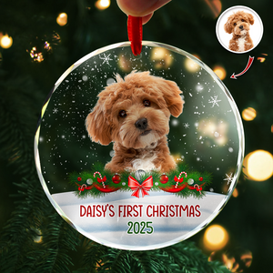 Custom Photo Dog First Christmas Glass Ornament HA75 897258