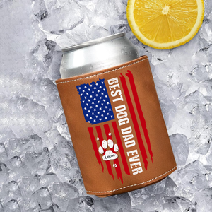 Best Dog Dad Ever Paw American Flag Leather Can Cooler Holder Gift For Dog Lovers HO82 894106