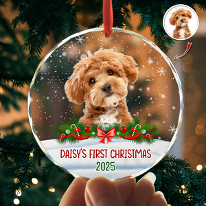 Custom Photo Dog First Christmas Glass Ornament HA75 897258