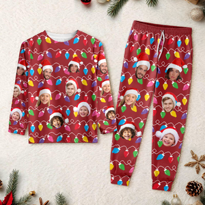 Custom Human Face Photo With Colorful Christmas Lights Sleepwear HO82 900026