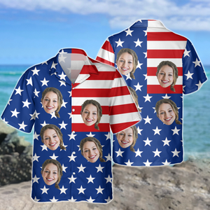 Custom Face American Flag Hawaiian Shirt Personalized Funny Independence Day Gift CH07 896108