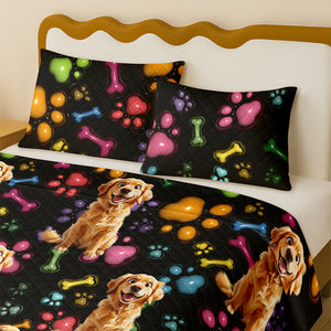 Custom Pet Photo With Paw And Bones Pattern - Personalized Quilt Bedding Set TH10 896643