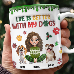 Custom Pet Photo Life Is Better With My Dogs Personalized 3D Inflated Effect Mug CH07 896556