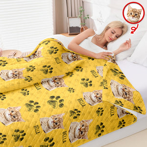 Custom Photo With Dog Cat Paw Quilt Blanket For Dog Cat Lovers LM32 897301