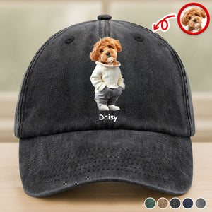 Custom Photo And Name Dog Washed Denim Baseball Cap For Dog Pet Lover HA75 897528