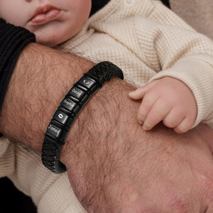 Personalized Name Adorable Icon Mens Beaded Leather Bracelet Gift For Dad, Family LM32 893659