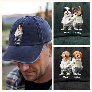 Custom Photo And Name Dog Washed Denim Baseball Cap For Dog Pet Lover HA75 897528