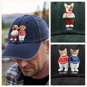 Custom Photo Dog Cat Xmas Clothes Christmas Washed Denim Baseball Cap HA75 897944