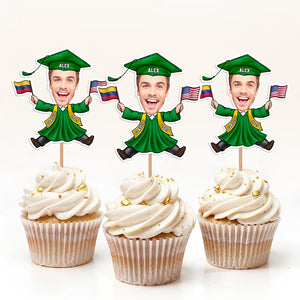 Custom Funny Face Flag Nations Graduation Decoration Cupcake Toppers LM32 893309