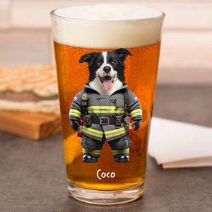 Custom Photo Cool Dog Cat in Dad’s Work Outfit Print Beer Glass HA75 892380
