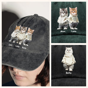 Custom Photo And Name Cat Washed Denim Baseball Cap For Cat Pet Lover HA75 897526