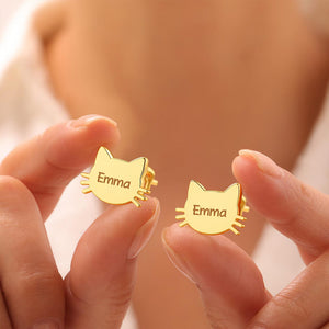 Personalized Cat Face Print Engraved Stud Earrings - Birthday Gift, Memorial Gift For Pet Lovers LM32 897475