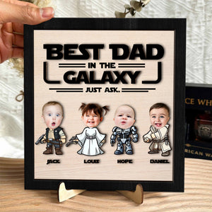 Custom Kid Photo Best Dad In The Galaxy Square Wooden Plaque With Stand LM32 893479