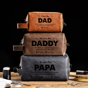 Personalized Daddy To Me You Are The World Engraved Leather Toiletry Bag HO82 894200