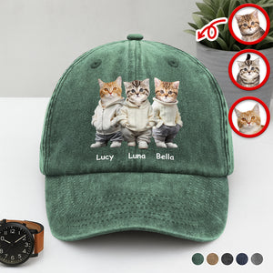 Custom Photo And Name Cat Washed Denim Baseball Cap For Cat Pet Lover HA75 897526