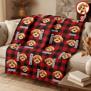 Custom Photo Name Dog Cat Christmas Pattern Quilt Blanket For Pet Lovers LM32 897151