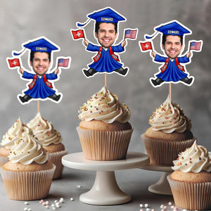 Custom Funny Face Flag Nations Graduation Decoration Cupcake Toppers LM32 893309