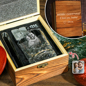 Custom Photo Merry Christmas I Love You Engraved Whiskey Glass Set with Wooden Box HA75 898032