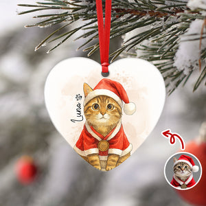 Custom Cat Photo Watercolor Potrait Keepsake Heart Shaped Ceramic Ornament LM32 895609