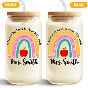 Personalized Rainbow Teacher Glass Can With Lid Teacher Apprecation Gift Back to School Gift CH07 896182