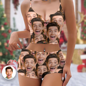 Custom Funny Face Appliques Notched Neckline Lingerie Set LM32 893907