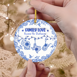 Personalized Family Love Knows No Distance Toile De Jouy Style Ceramic Ornament HO82 894834