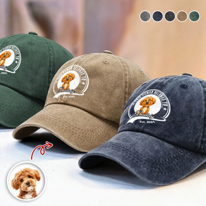 Custom Photo This Human Belongs To Dog Cat With Funny Caricature Style Washed Denim Baseball Cap For Dog And Cat Lovers HO82 894506