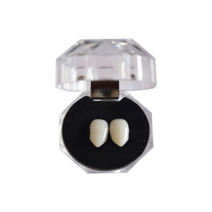 GeckoCustom 1 Pair Vampire Teeth Fangs Dentures Props Halloween Costume Props False Teeth Solid Glue Denture Adhesive Halloween Party Decor White 1.3cm no glue