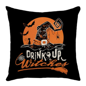 GeckoCustom 2023 Halloween Decoration Cushion Cover 18x18 Inches Linen Pillow Cover Cat Pumpkin Candy Print Pillowcases Couch Cushion Case 15 / 45x45cm