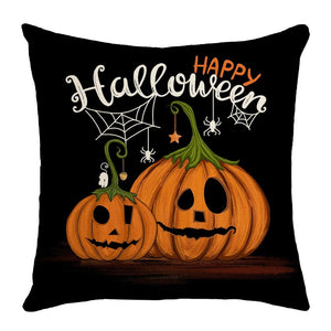GeckoCustom 2023 Halloween Decoration Cushion Cover 18x18 Inches Linen Pillow Cover Cat Pumpkin Candy Print Pillowcases Couch Cushion Case 14 / 45x45cm