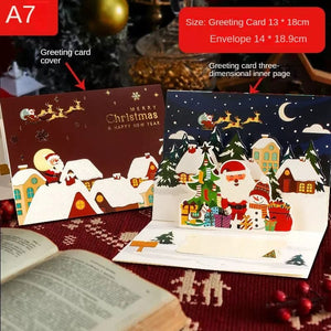 GeckoCustom 3D Santa Greeting Cards Folding Merry Christmas Best Wishes Card Xmas Gift for New Year Blessing Thank You Postcard Decoration A7