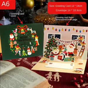GeckoCustom 3D Santa Greeting Cards Folding Merry Christmas Best Wishes Card Xmas Gift for New Year Blessing Thank You Postcard Decoration A6