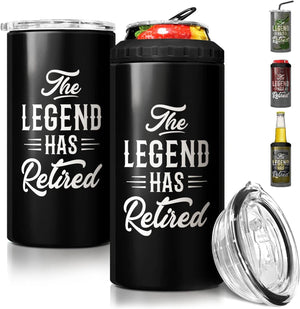 GeckoCustom 4-In-1 Dad Tumbler Gifts for Dad from Daughter Son - 12Oz Dad Fuel Can Cooler Tumblers Travel Mug Cup - Stainless Steel Insulated Cans Coozie Christmas, Birthday, Father'S Day Gift for Daddy The Legend Has Retired - Black