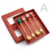 GeckoCustom 6/4/2PCS Christmas Gift Glod Spoon Fork Set Elk Christmas Tree Decoration Dessert Scoop Fruit Fork Coffee Spoon Cutlery Set 4PCS-Gold-A3