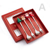 GeckoCustom 6/4/2PCS Christmas Gift Glod Spoon Fork Set Elk Christmas Tree Decoration Dessert Scoop Fruit Fork Coffee Spoon Cutlery Set 4PCS-Silver-A3